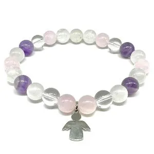 Minerální náramek ametyst, růženín, křišťál - LEHKOST